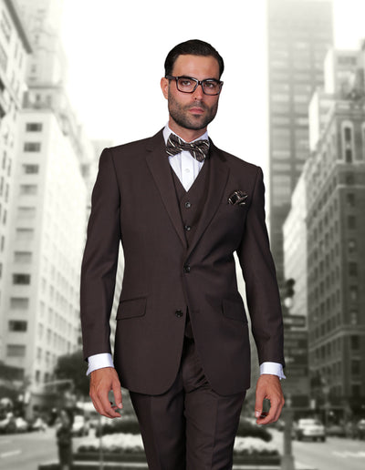 Statement Men's Brown 3Pc Suit 100% Wool - Design Menswear