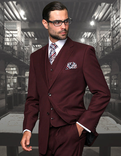 Statement Men's Burgundy Suit Vested Tailor Fit - Design Menswear