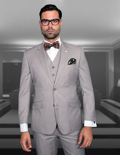 Statement Men's Wool Sliver Gray Tailored Fit Vested - Design Menswear
