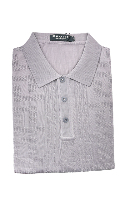 Silver men's polo tshirt short sleeves t-shirt greek key style made