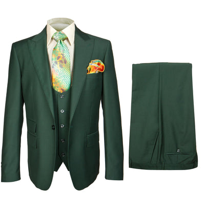 Rossi Man Hunter Green Men's Slim-fit Suit Vested Flat Front Pants - Design Menswear