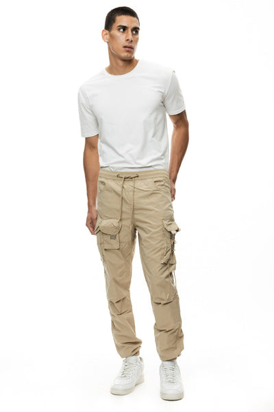 Men's Khaki Cargo Elastic Bottom Joggers Regular-Fit - Design Menswear