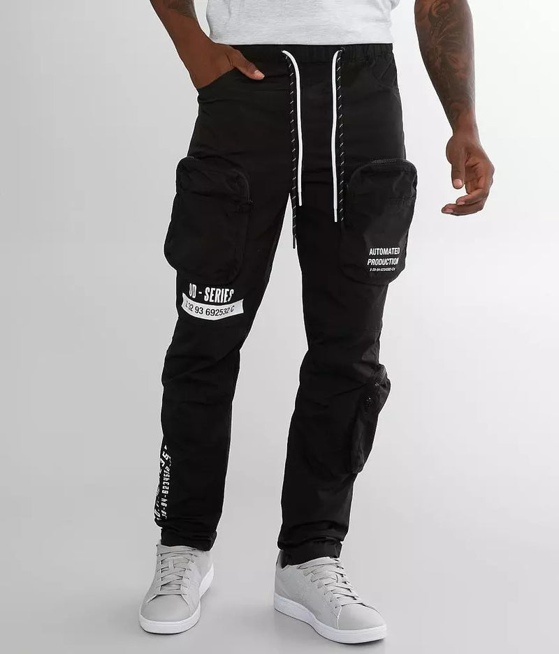 Smoke Rise Mens Black Cargo Open Bottom Jogger Slim Fit pants - Design Menswear