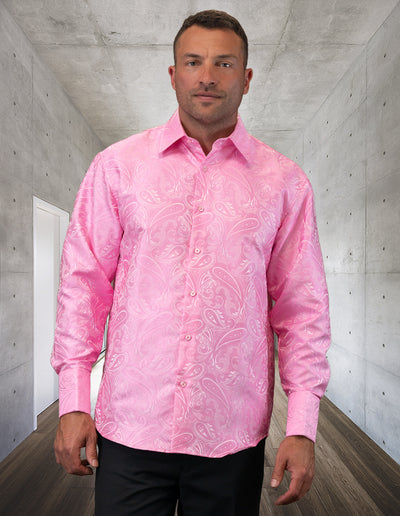 Pink Long Sleeve Men's Casual Shirt With Cufflink Regular-Fit - Design Menswear