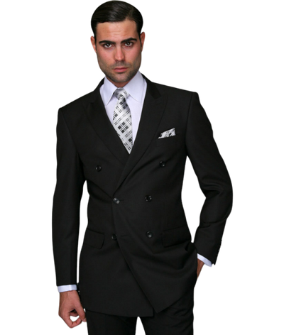 Statement black men's suit double breasted classic fit pleated pants - Design Menswear