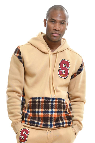 Switch Remarkable Tan Pullover Men's Plaided Pockets Hoodies Heavy Blend - Design Menswear