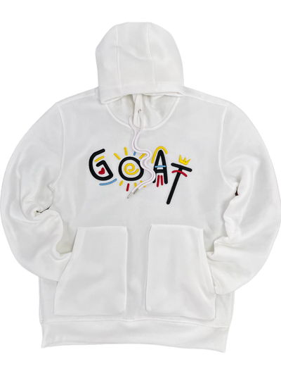 White Men's Solid Hoodies Goat Print Heavy Blend Switch Remarkable - Design Menswear