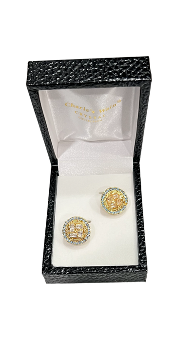 Teal and gold diamonds stones men's cufflinks - Design Menswear