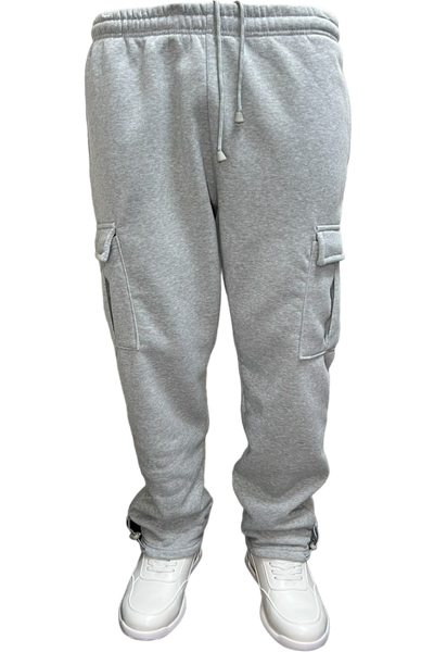 Gray Men's Cargo Sweatpants Elastic Bottom 2 Side Pockets - Design Menswear