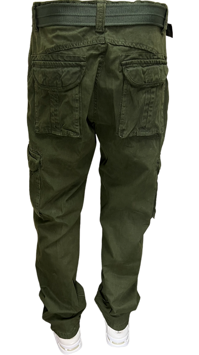 Men's Olive Cargo Jeans 6 Pockets Loos-Fit Military Style - Design Menswear