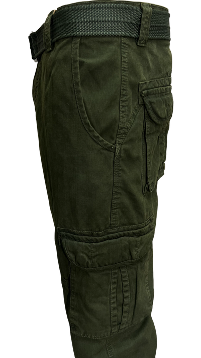Men's Olive Cargo Jeans 6 Pockets Loos-Fit Military Style - Design Menswear
