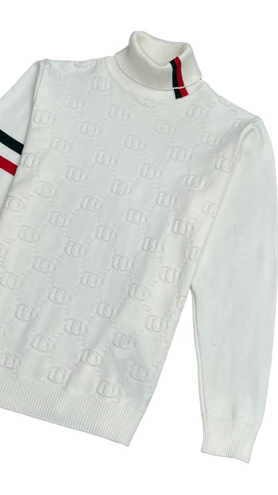 Men's White Turtleneck Sweaters Printed Fashion Style - Design Menswear