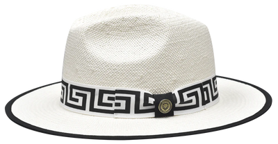 Bruno Capelo Men's white and black Greek key straw hats Dress and casual style - Design Menswear