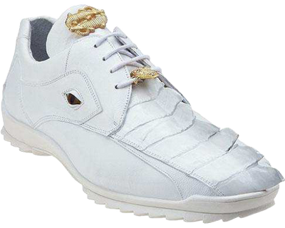 Belvedere white Vasco Men's Sneakers Hornback Crocodile & Calfskin Genuine Leather - Design Menswear