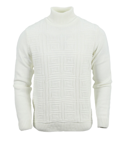 White Men's Greek Key Turtleneck Sweaters Light Blend Slim Fit - Design Menswear