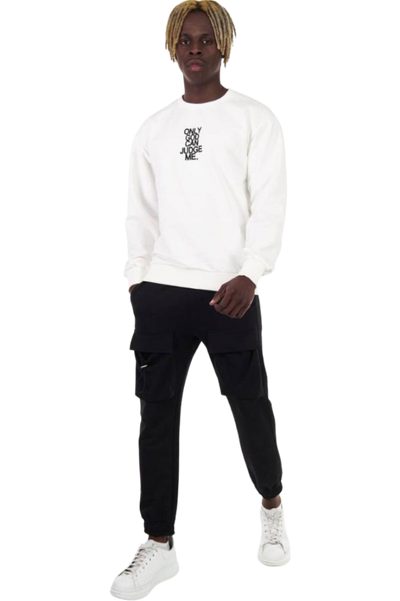 Men's White Leather Graphic Sweatshirt Light weight Fleece - Design Menswear