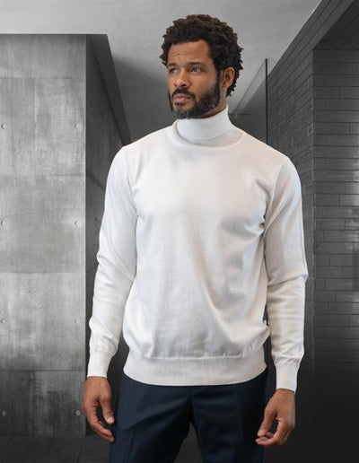 Men's White Turtleneck Long Sleeves Sweaters Light Blend Regular-Fit - Design Menswear
