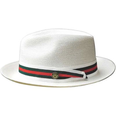 Bruno Capelo white Men's straw dress hat red and green band - Design Menswear