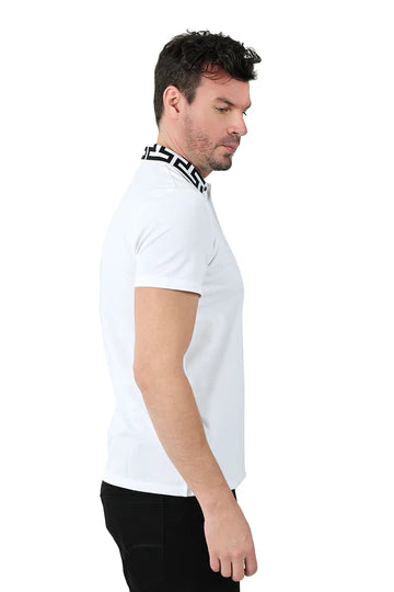 Barabas Men's White solid color Polo Greek Key Collar Short sleeve - Design Menswear