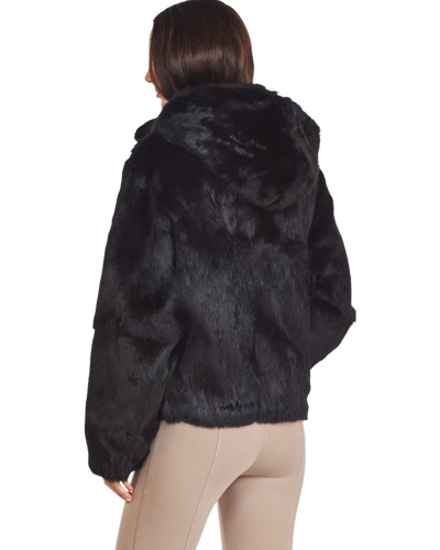 Women Black Fur Coat Rabbit fur with Detachable Hoodies Made By Winter Fur - Design Menswear
