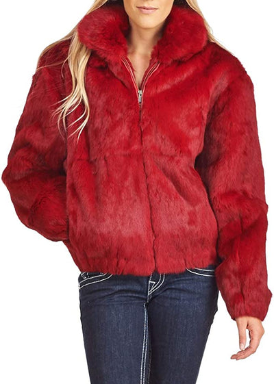Women's Red Fur Coat Rabbit Genuine Fur By Winter Fur - Design Menswear