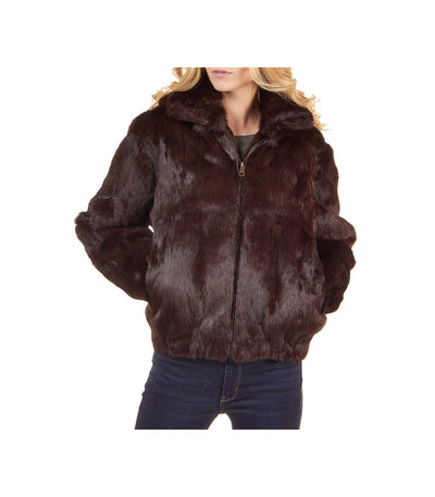 Women's Brown winter Fur Coat Rabbit fur with Detachable Hoodies - Design Menswear