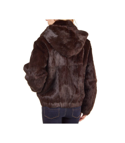 Women's Brown winter Fur Coat Rabbit fur with Detachable Hoodies - Design Menswear
