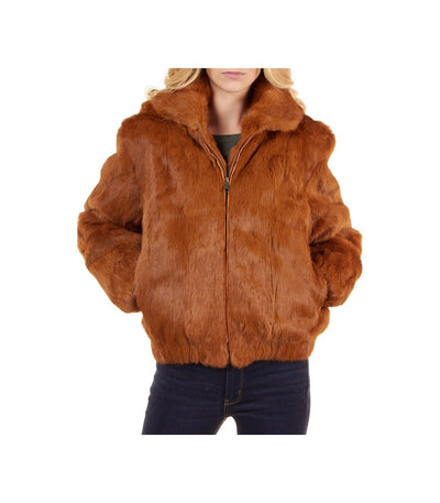 Women's Cognac winter Fur Coat Rabbit fur with Detachable Hoodies - Design Menswear