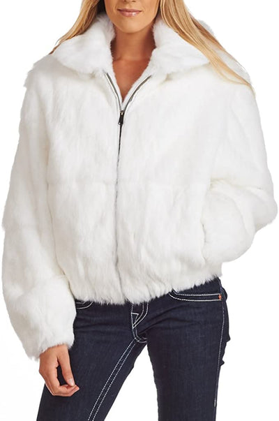 Women's White Winter Fur Coat Rabbit fur with Detachable Hoodies - Design Menswear