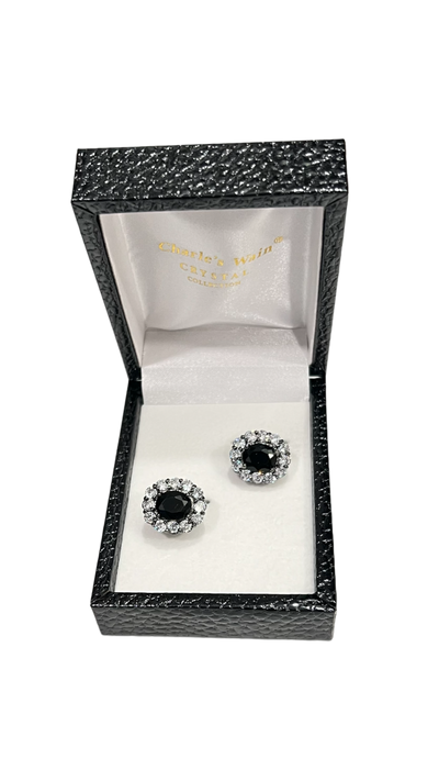 black and clear diamonds cufflinks sliver stainless steel - Design Menswear