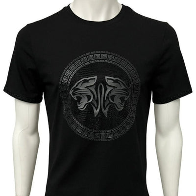Black Leather Men's Graphic Tees With Greek Key 100% Cotton - Design Menswear