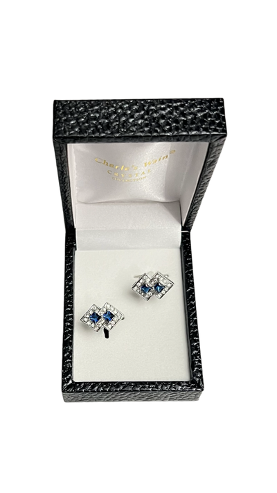 Blue and clear men's diamonds cufflinks sliver stainless steel - Design Menswear