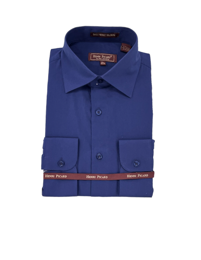 Men's blue dress shirt spread collar convertible cuff regular fit - Design Menswear