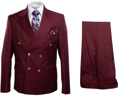 Rossi Man Burgundy Men's Double Breasted Slim-fit Suit Gold Buttons - Design Menswear