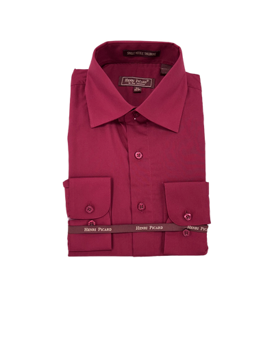 Men's burgundy dress shirt spread collar convertible cuff regular fit - Design Menswear