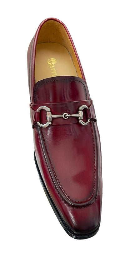 Carrucci Burgundy Leather Men's Slip On Dress Shoes Silver Buckle - Design Menswear