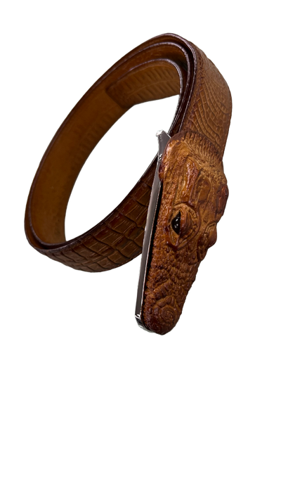 men's cognac alligator belt genuine leather alligator head - Design Menswear