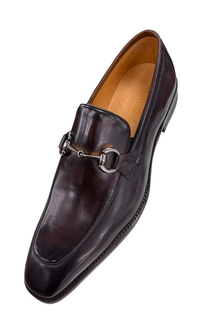 Carrucci Brown Leather Men's Slip On Dress Shoes Silver Buckle - Design Menswear