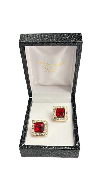 gold and red diamonds stones men's cufflinks - Design Menswear