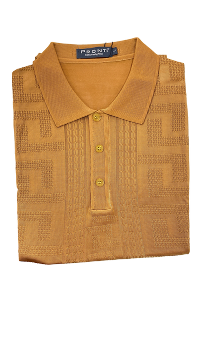 Gold men's polo short sleeves T-shirt greek key style