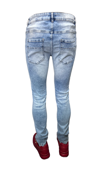 M.Society Men's Light Blue Ripped Jeans With Stars SLIM-Fit - Design Menswear