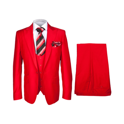Rossi Man Men's Red Slim-fit Suit Vested Flat Front Pants - Design Menswear