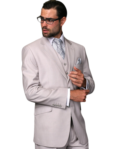 Statement Ash Men's Tailored Fit 3pc Suit Vested Flat Front Pants 100% Wool - Design Menswear
