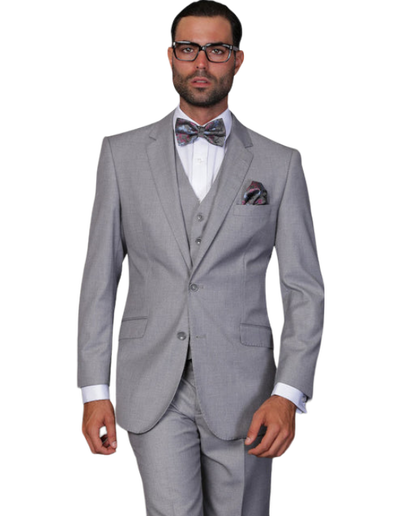 Statement Gray Men's Suit Vested 100% wool Tailored Fit - Design Menswear