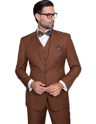 Statement Copper Men's 3pc Suit 100% Wool Tailored-Fit Vested - Design Menswear