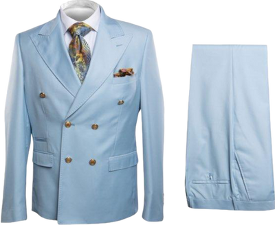Rossi Man Light Blue Men's Double Breasted Suit Slim Fit Gold Buttons - Design Menswear