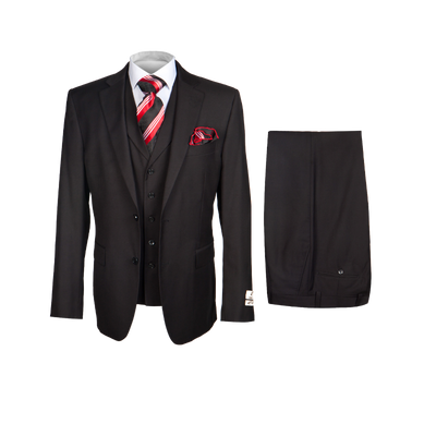 men's black rossi man suit single breast classic fit pleated pants - Design Menswear