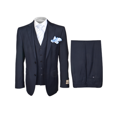 Blue men's rossi man suit single breast vested regular fit pleated pants - Design Menswear