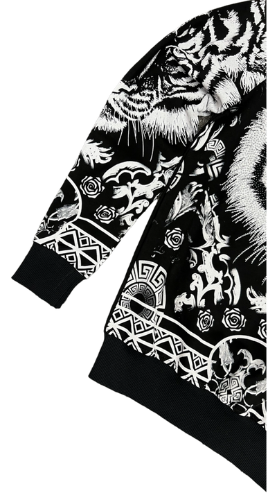 Men's Black Graphic Sweatshirt With Silver Stone Lion Head - Design Menswear