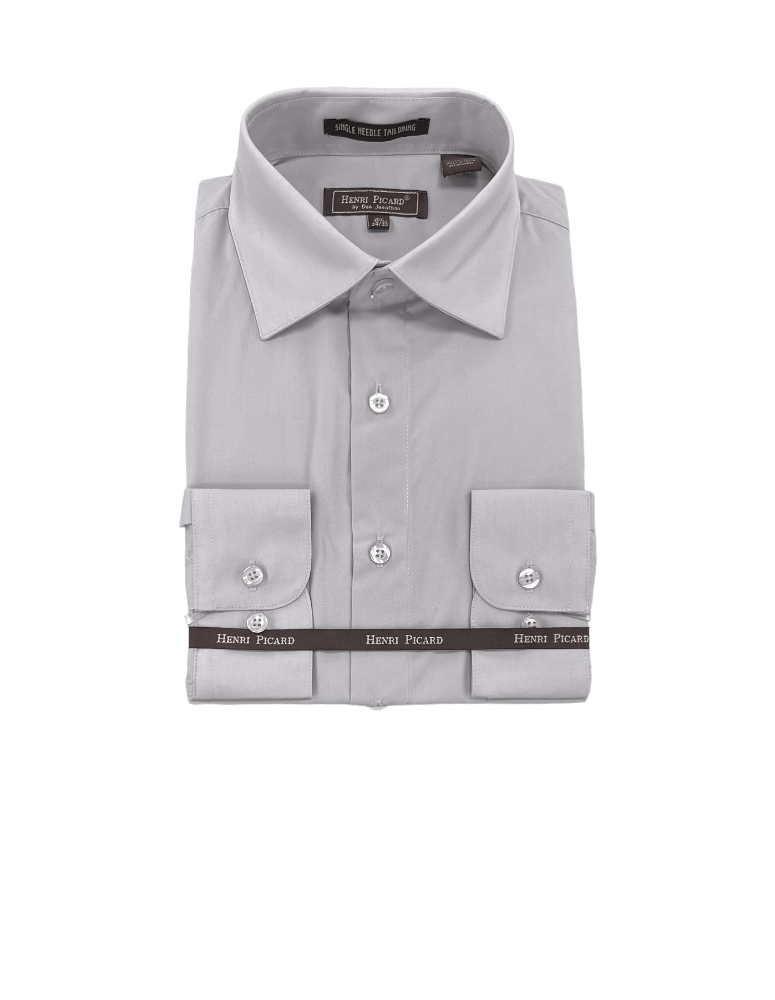 Gray men's long sleeves dress shirt spread collar convertible cuff reg –  DESIGN MENSWEAR